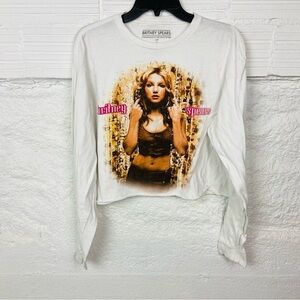 BRITNEY SPEARS white longsleeve retro album cover half cropped shirt Size XL